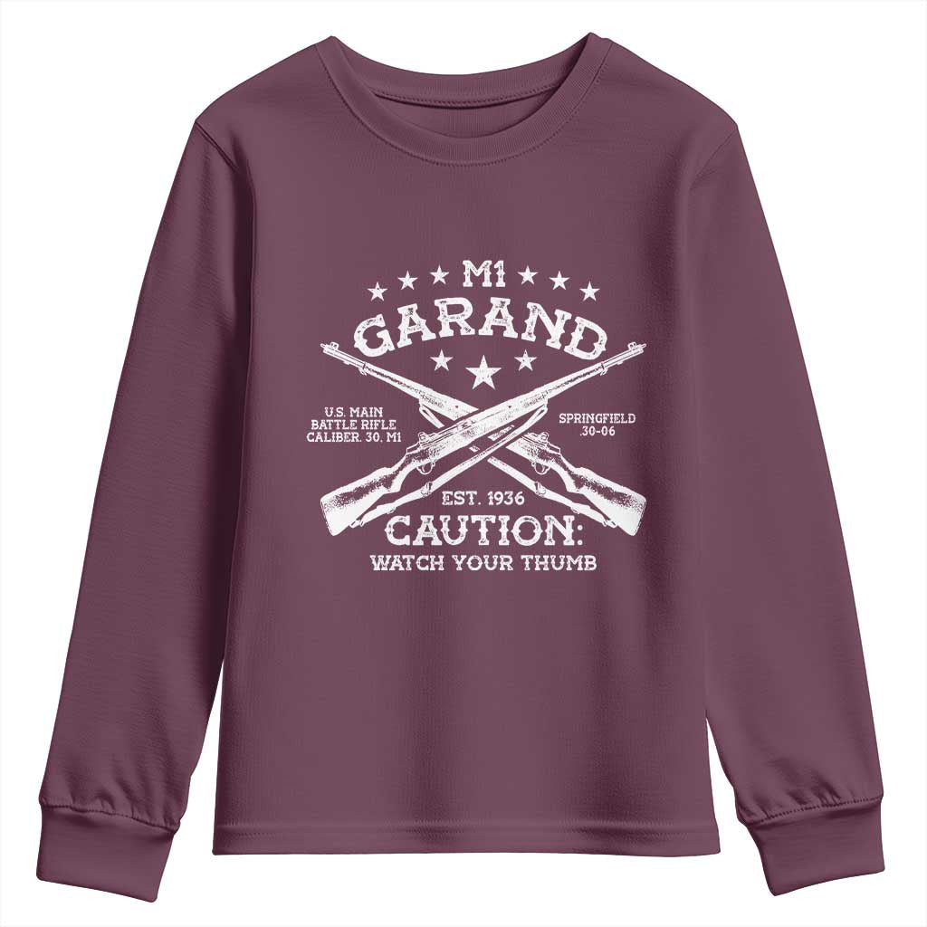 M1 Garand Rifle Gun WWII Watch Your Thumb EST 1936 Youth Sweatshirt