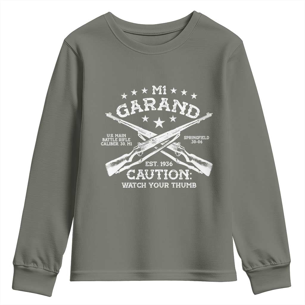 M1 Garand Rifle Gun WWII Watch Your Thumb EST 1936 Youth Sweatshirt