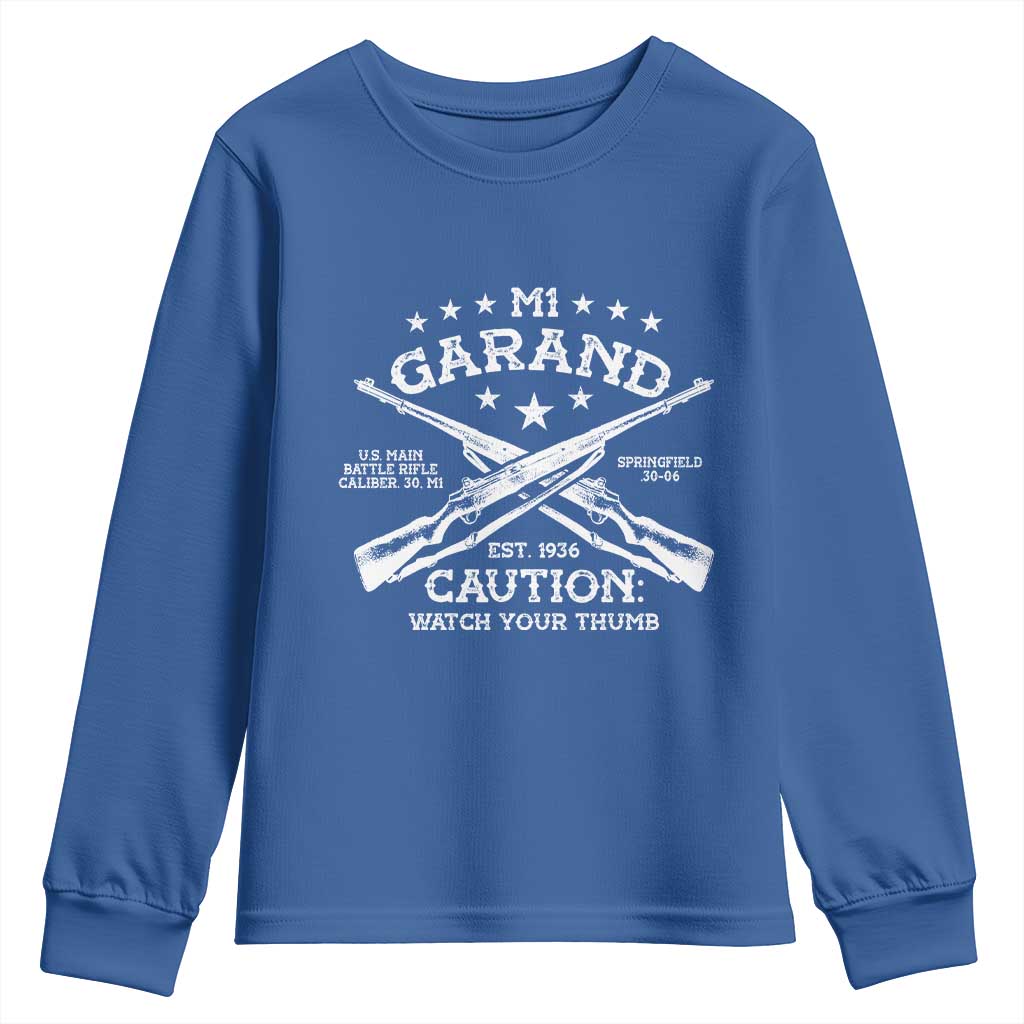 M1 Garand Rifle Gun WWII Watch Your Thumb EST 1936 Youth Sweatshirt