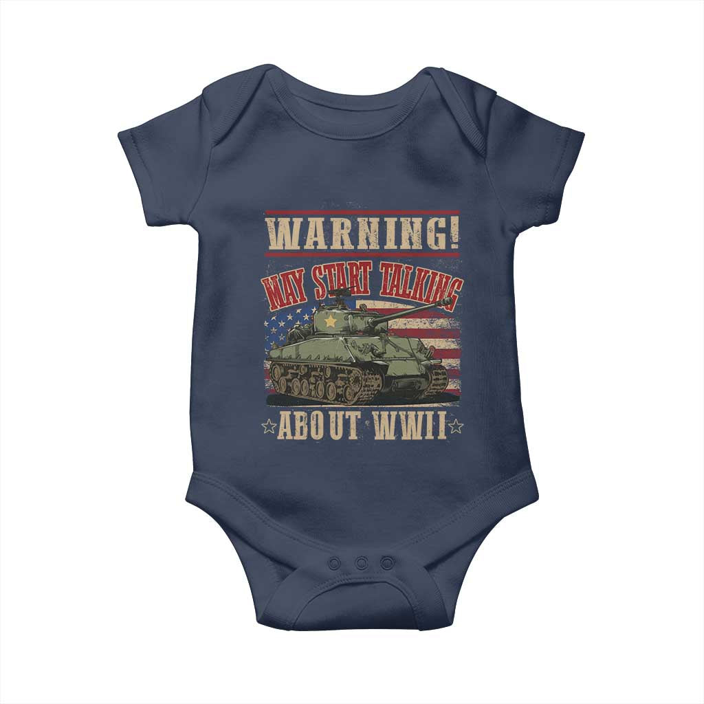 Warning May Start Talking About WWII Baby Onesie American Flag Tank