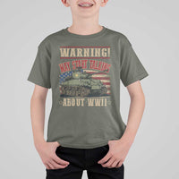 Warning May Start Talking About WWII T Shirt For Kid American Flag Tank