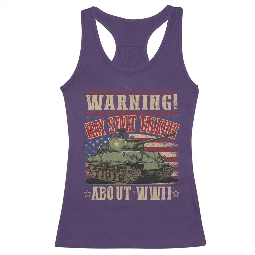 Warning May Start Talking About WWII Racerback Tank Top American Flag Tank
