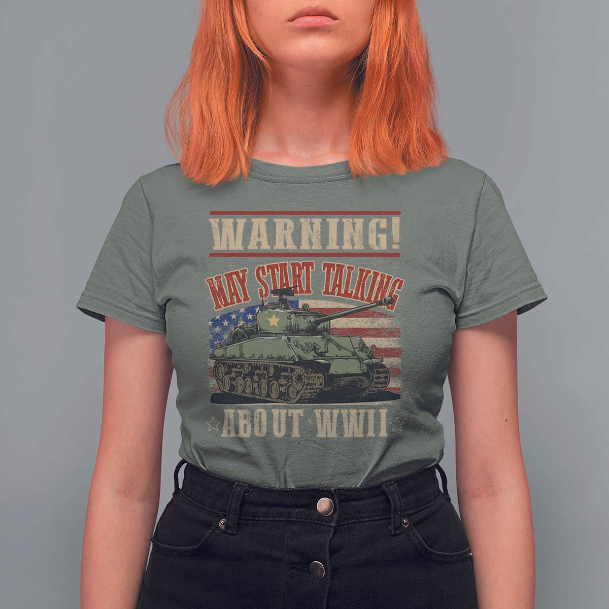 Warning May Start Talking About WWII T Shirt For Women American Flag Tank