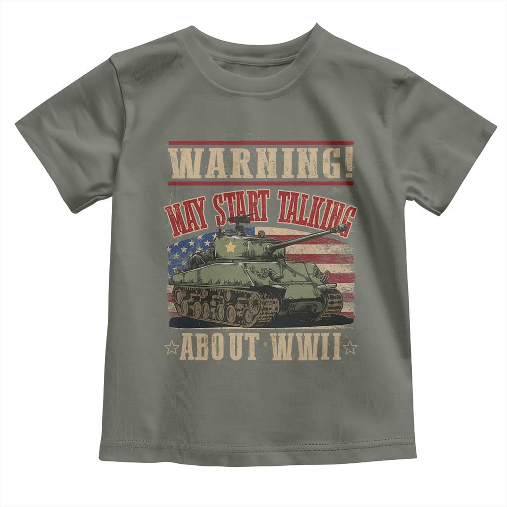 Warning May Start Talking About WWII Toddler T Shirt American Flag Tank