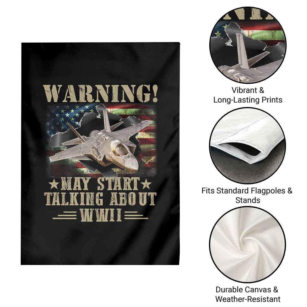 Warning May Start Talking About WWII Garden Flag American Flag Fighter Jet - Wonder Print Shop
