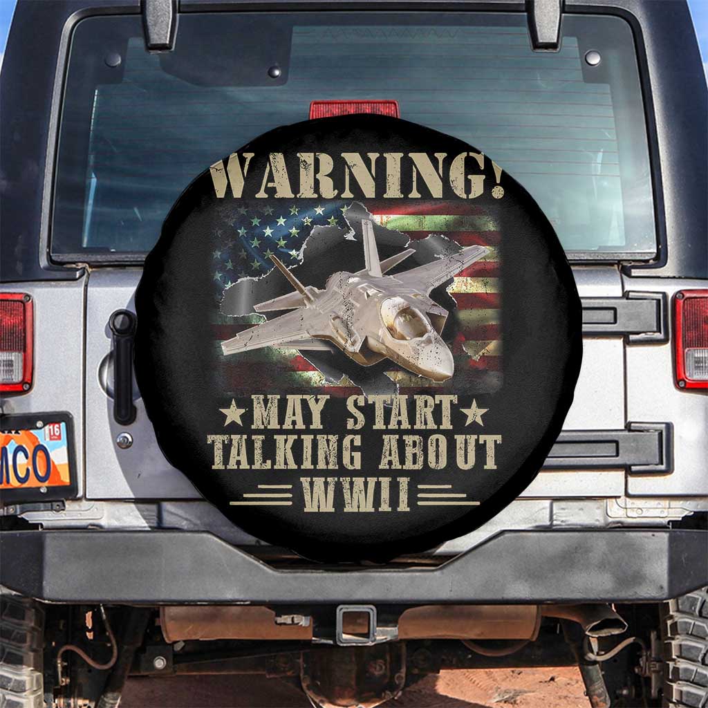 Warning May Start Talking About WWII Spare Tire Cover American Flag Fighter Jet - Wonder Print Shop