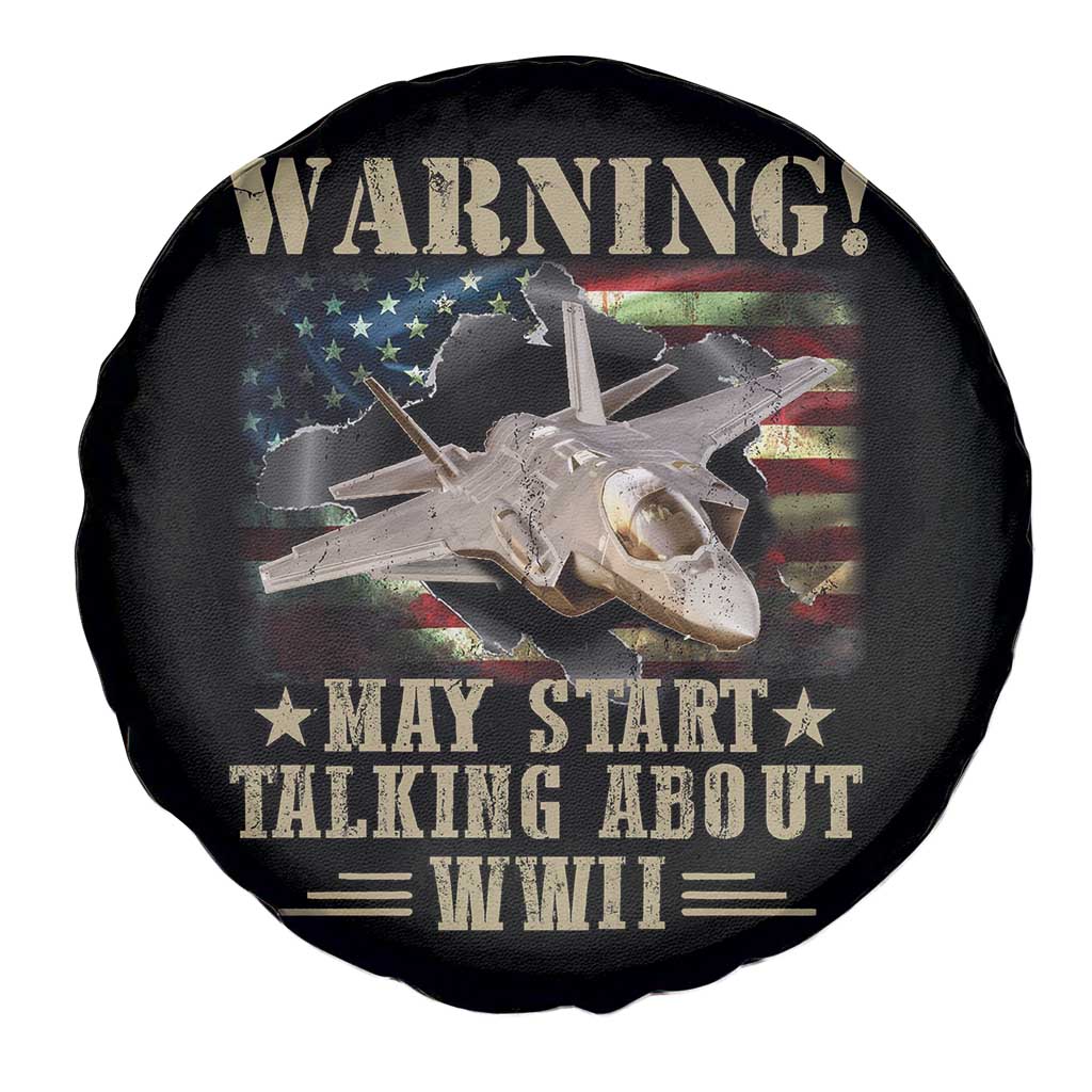 Warning May Start Talking About WWII Spare Tire Cover American Flag Fighter Jet - Wonder Print Shop