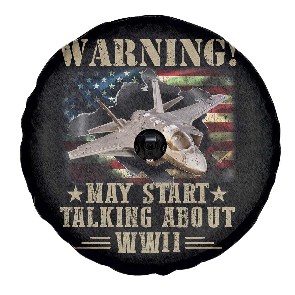 Warning May Start Talking About WWII Spare Tire Cover American Flag Fighter Jet - Wonder Print Shop