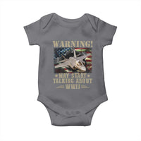 Warning May Start Talking About WWII Baby Onesie American Flag Fighter Jet - Wonder Print Shop