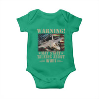 Warning May Start Talking About WWII Baby Onesie American Flag Fighter Jet - Wonder Print Shop
