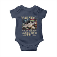 Warning May Start Talking About WWII Baby Onesie American Flag Fighter Jet - Wonder Print Shop