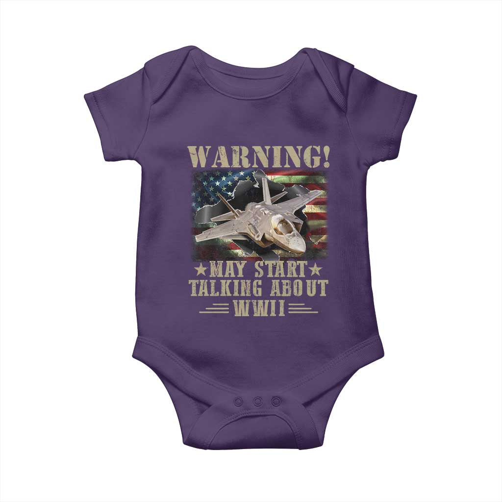Warning May Start Talking About WWII Baby Onesie American Flag Fighter Jet - Wonder Print Shop