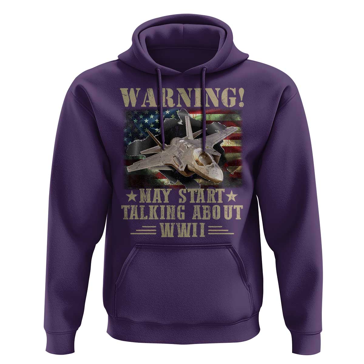 Warning May Start Talking About WWII Hoodie American Flag Fighter Jet - Wonder Print Shop