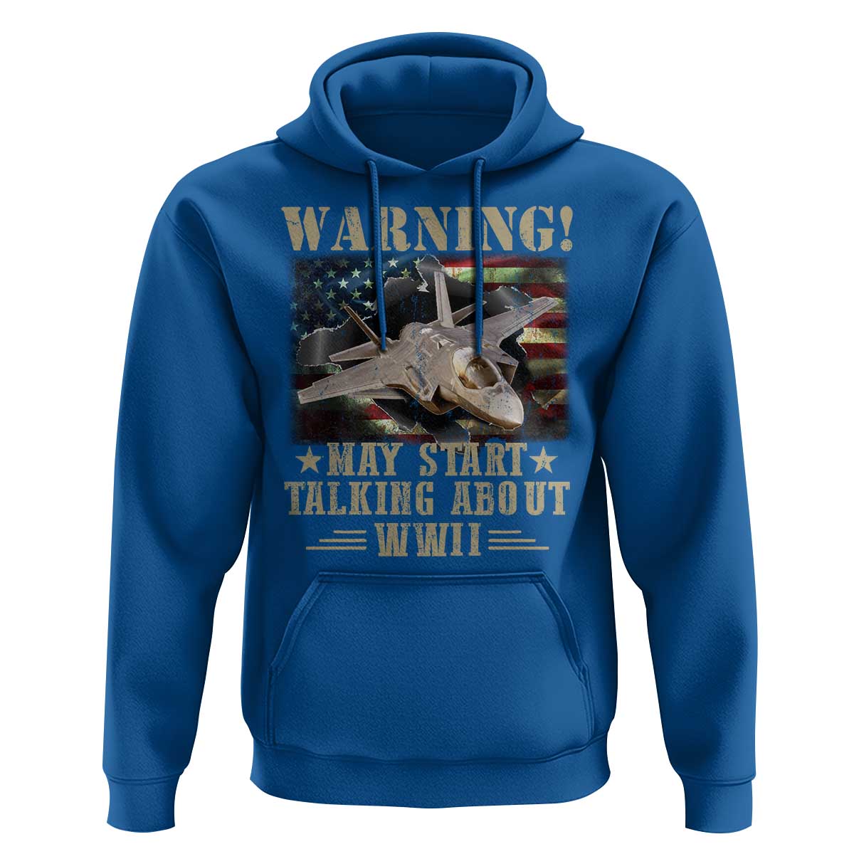 Warning May Start Talking About WWII Hoodie American Flag Fighter Jet - Wonder Print Shop