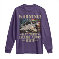 Warning May Start Talking About WWII Long Sleeve Shirt American Flag Fighter Jet - Wonder Print Shop