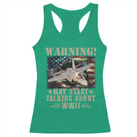 Warning May Start Talking About WWII Racerback Tank Top American Flag Fighter Jet - Wonder Print Shop