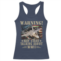 Warning May Start Talking About WWII Racerback Tank Top American Flag Fighter Jet - Wonder Print Shop