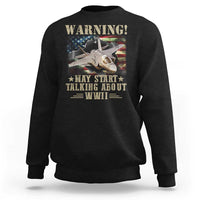 Warning May Start Talking About WWII Sweatshirt American Flag Fighter Jet - Wonder Print Shop