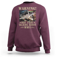 Warning May Start Talking About WWII Sweatshirt American Flag Fighter Jet - Wonder Print Shop