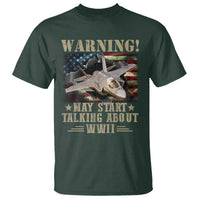 Warning May Start Talking About WWII T Shirt American Flag Fighter Jet - Wonder Print Shop