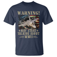 Warning May Start Talking About WWII T Shirt American Flag Fighter Jet - Wonder Print Shop