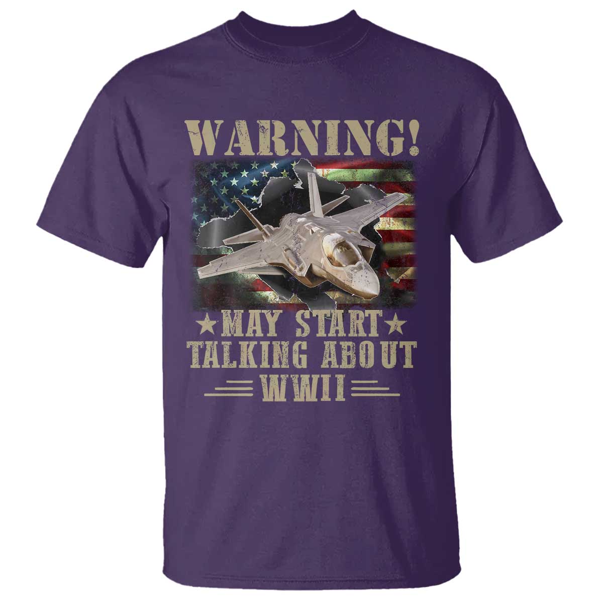 Warning May Start Talking About WWII T Shirt American Flag Fighter Jet - Wonder Print Shop