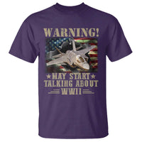 Warning May Start Talking About WWII T Shirt American Flag Fighter Jet - Wonder Print Shop