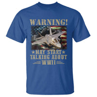 Warning May Start Talking About WWII T Shirt American Flag Fighter Jet - Wonder Print Shop