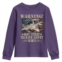 Warning May Start Talking About WWII Youth Sweatshirt American Flag Fighter Jet - Wonder Print Shop