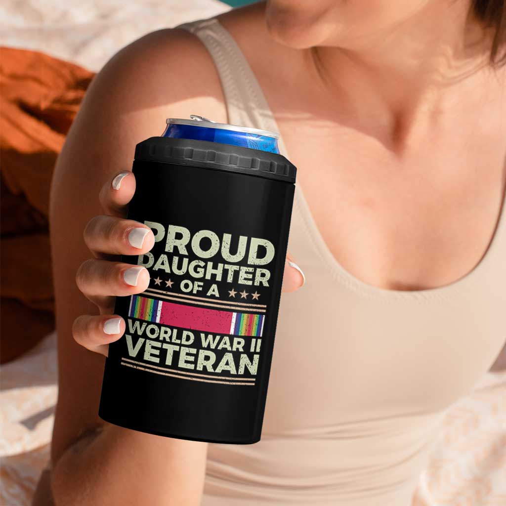 Proud Daughter Of A World War II Veteran 4 in 1 Can Cooler Tumbler US WWII Vet - Wonder Print Shop