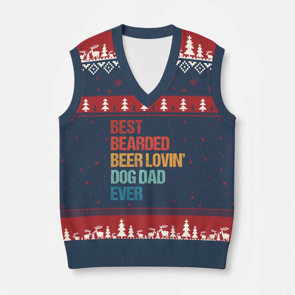 Best Bearded Beer Loving Dog Dad Ever V-Neck Knit Sweater Vest Pet Lover Father's Day