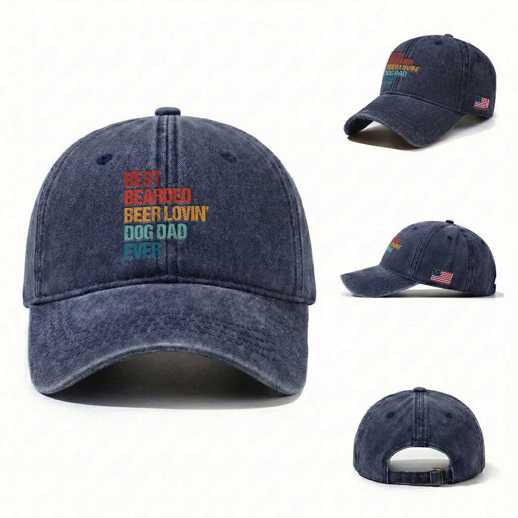 Best Bearded Beer Loving Dog Dad Ever Washed Cotton Baseball Cap Pet Lover Father's Day
