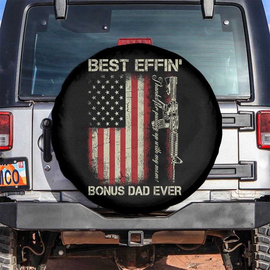 Best Effin Bonus Dad Ever Spare Tire Cover Step Dad Fathers Day Vintage American Flag