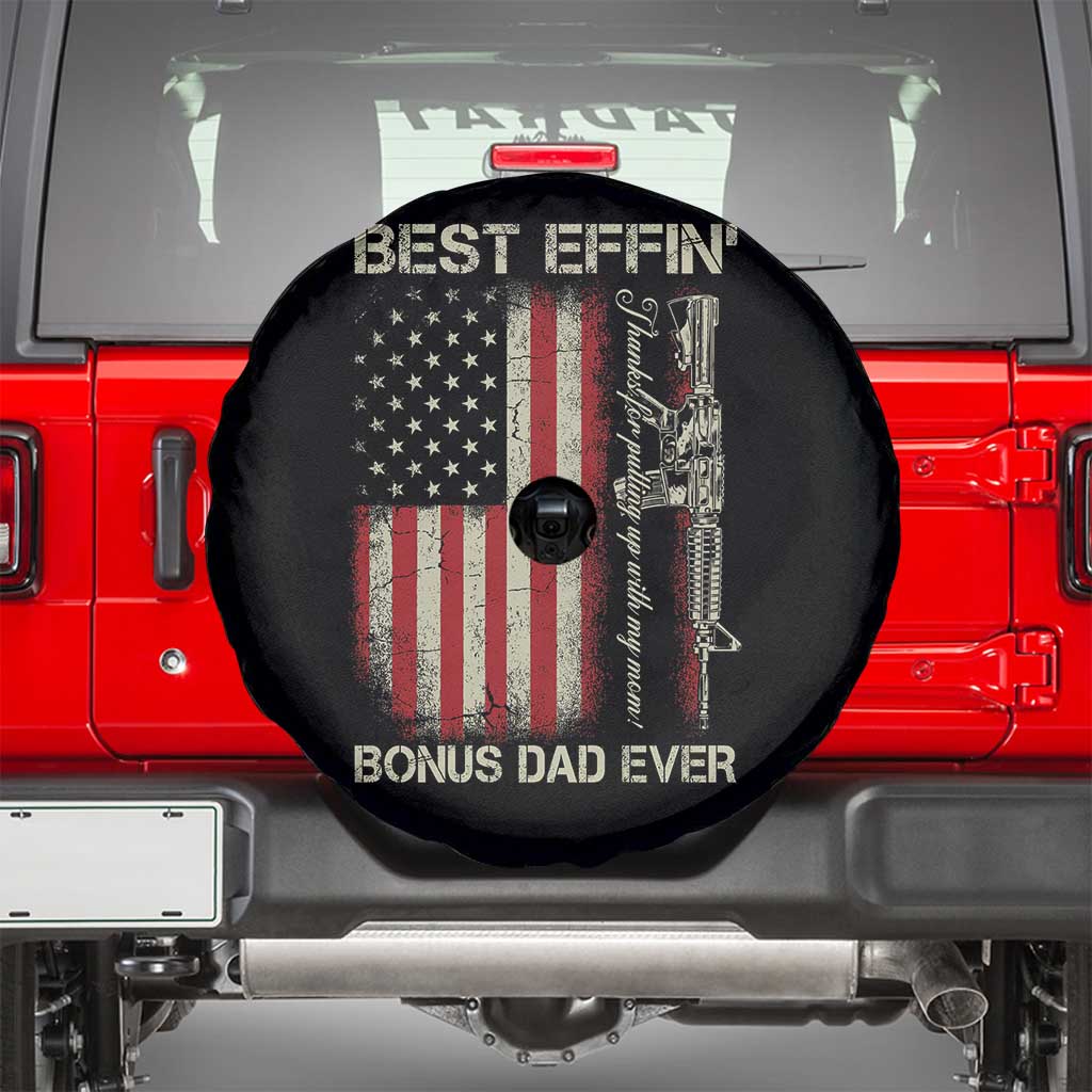 Best Effin Bonus Dad Ever Spare Tire Cover Step Dad Fathers Day Vintage American Flag