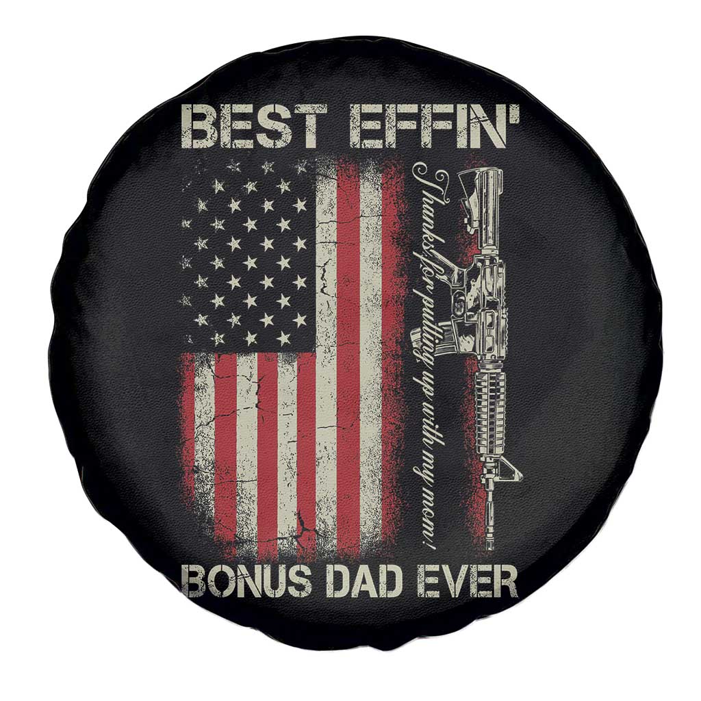 Best Effin Bonus Dad Ever Spare Tire Cover Step Dad Fathers Day Vintage American Flag