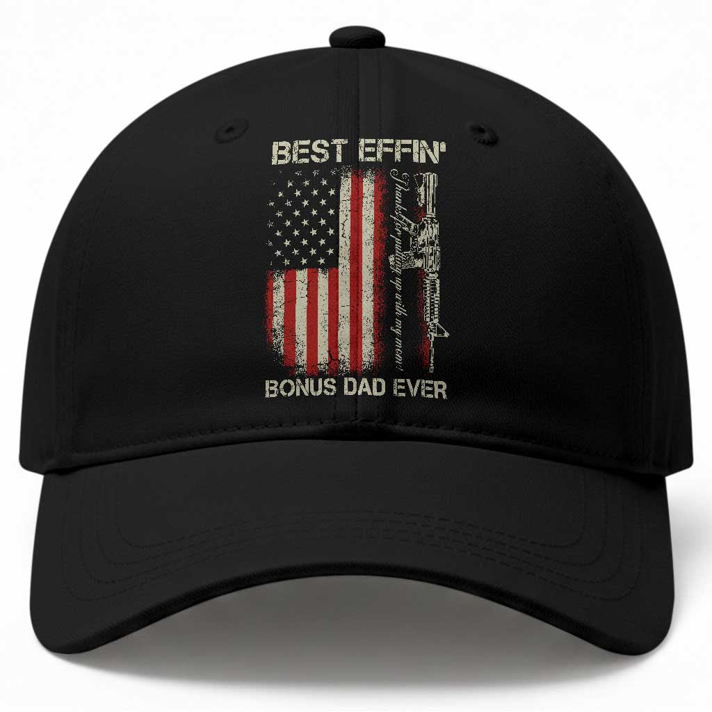 Best Effin Bonus Dad Ever Baseball Cap Step Dad Fathers Day Vintage American Flag
