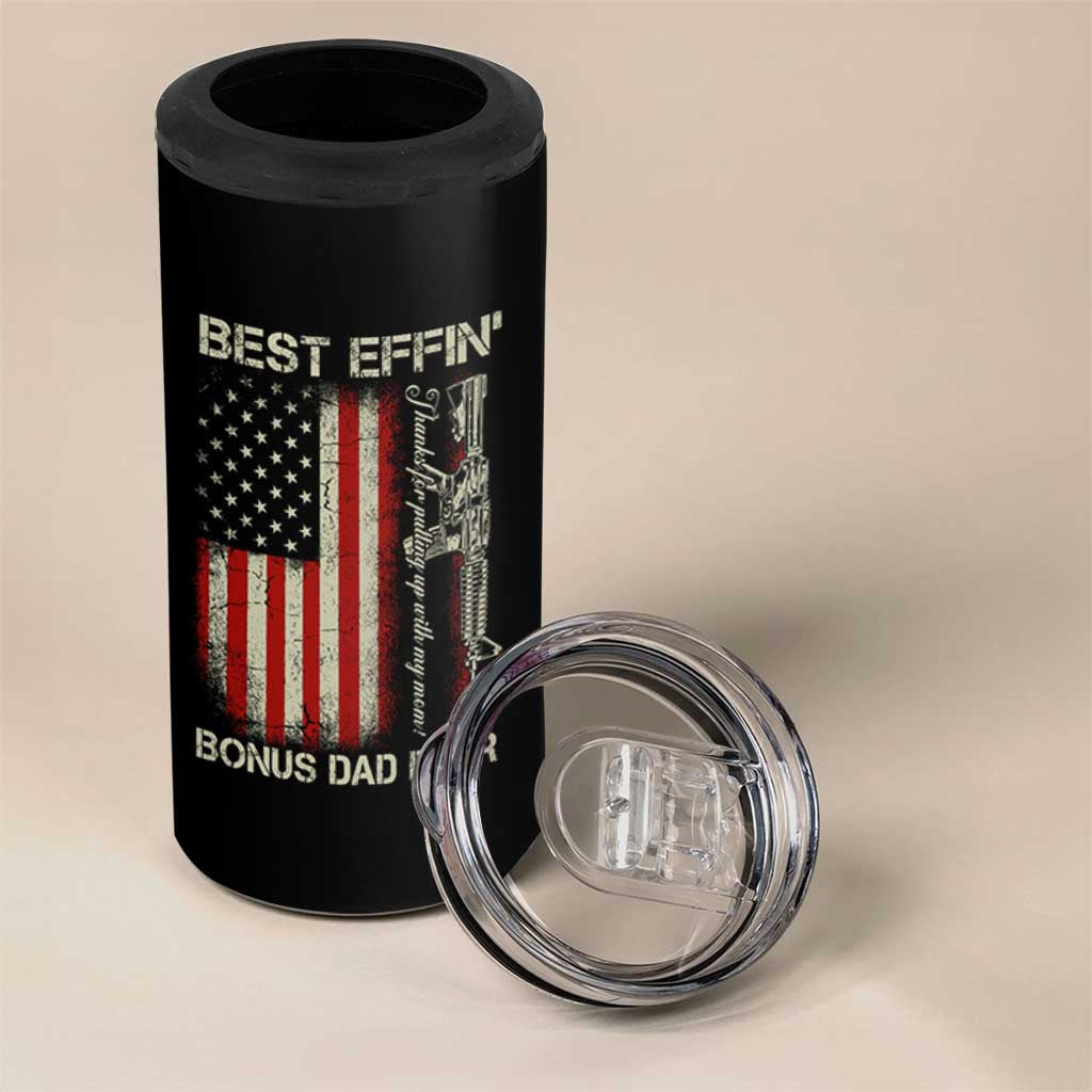 Best Effin Bonus Dad Ever 4 in 1 Can Cooler Tumbler Step Dad Fathers Day Vintage American Flag
