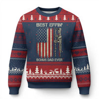 Best Effin Bonus Dad Ever Ugly Christmas Sweater Step Dad Fathers Day Vintage American Flag