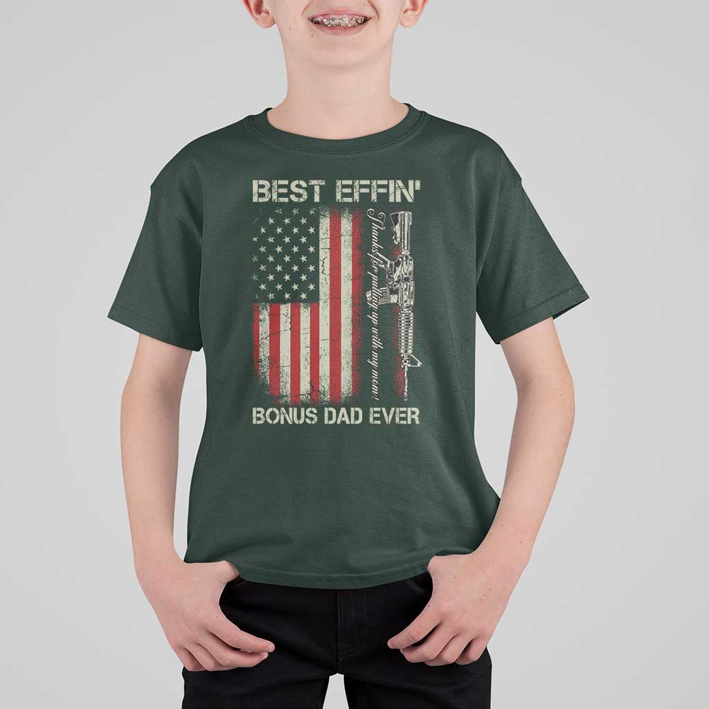 Best Effin Bonus Dad Ever T Shirt For Kid Step Dad Fathers Day Vintage American Flag