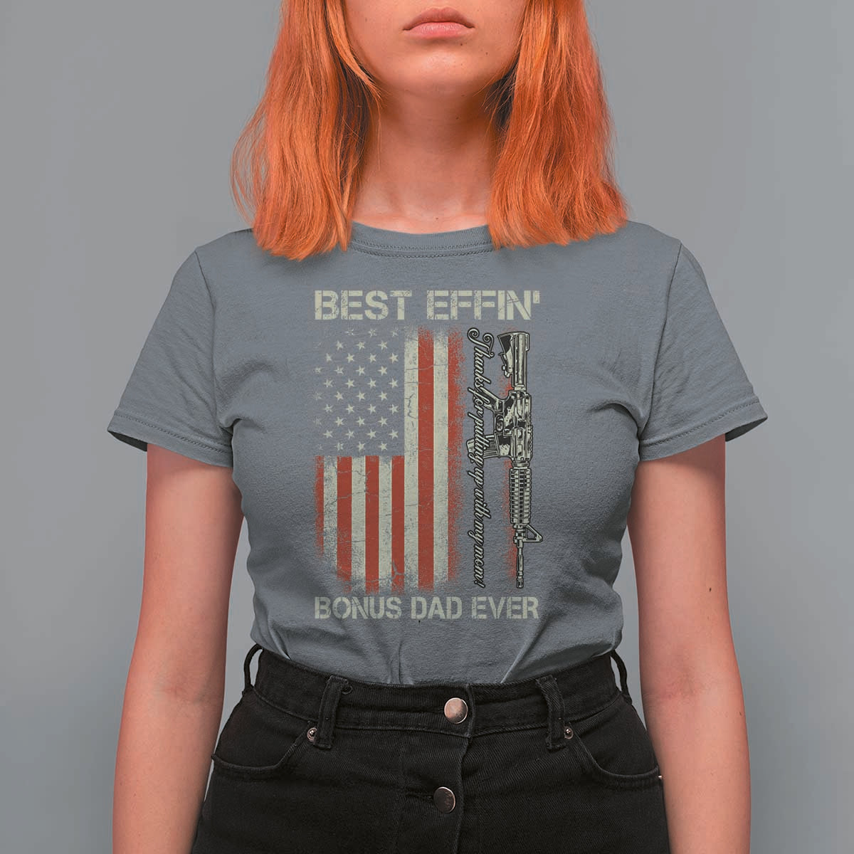 Best Effin Bonus Dad Ever T Shirt For Women Step Dad Fathers Day Vintage American Flag