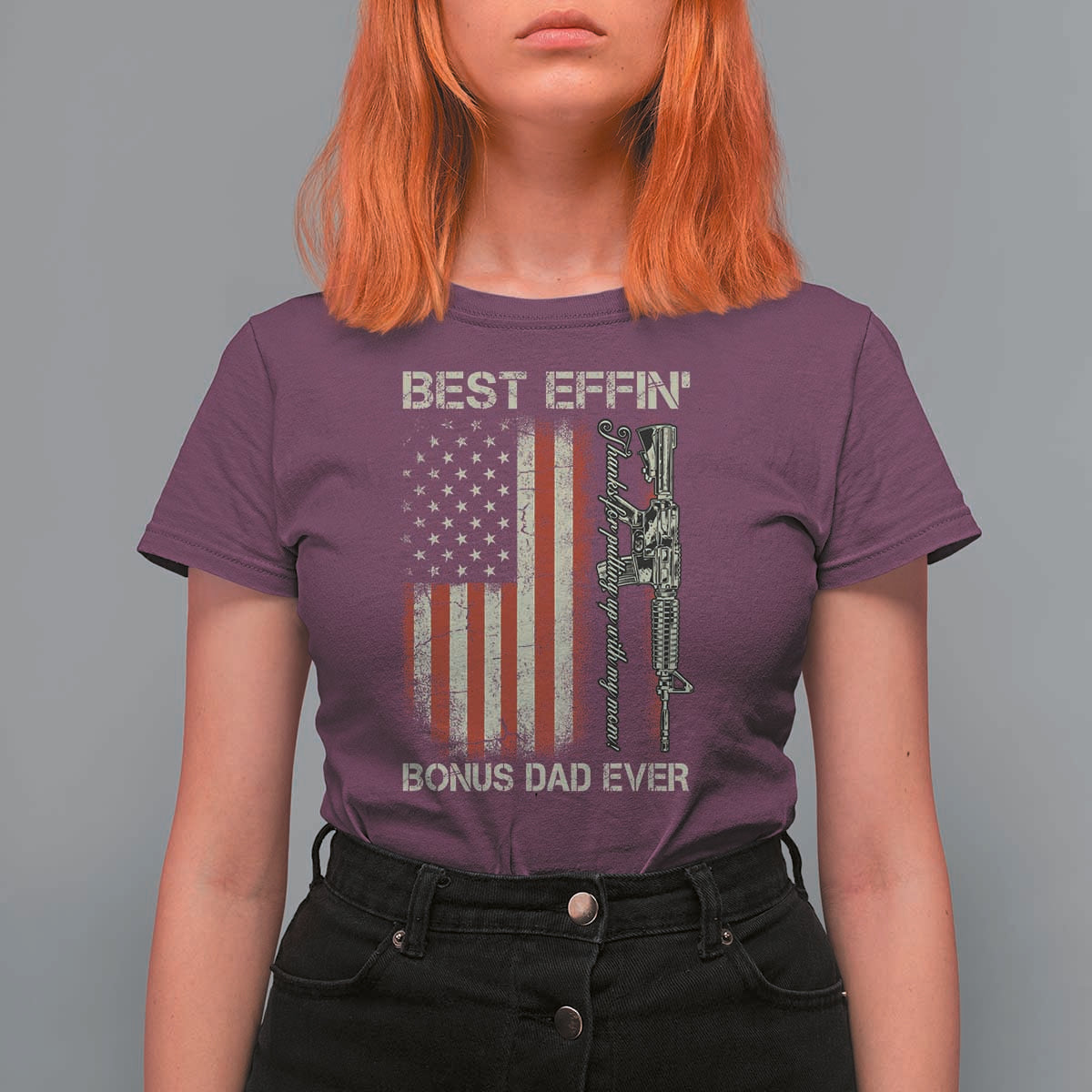 Best Effin Bonus Dad Ever T Shirt For Women Step Dad Fathers Day Vintage American Flag