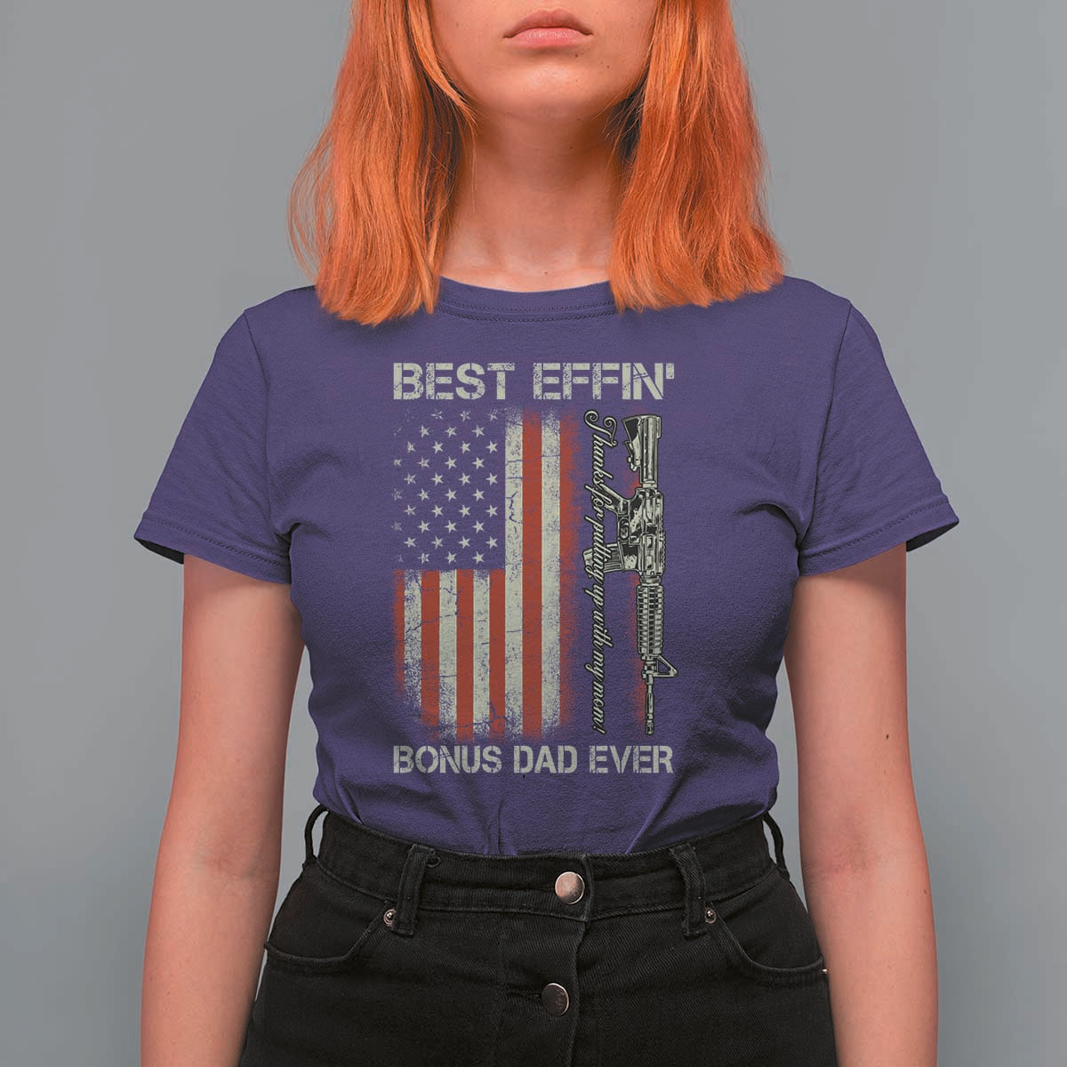 Best Effin Bonus Dad Ever T Shirt For Women Step Dad Fathers Day Vintage American Flag