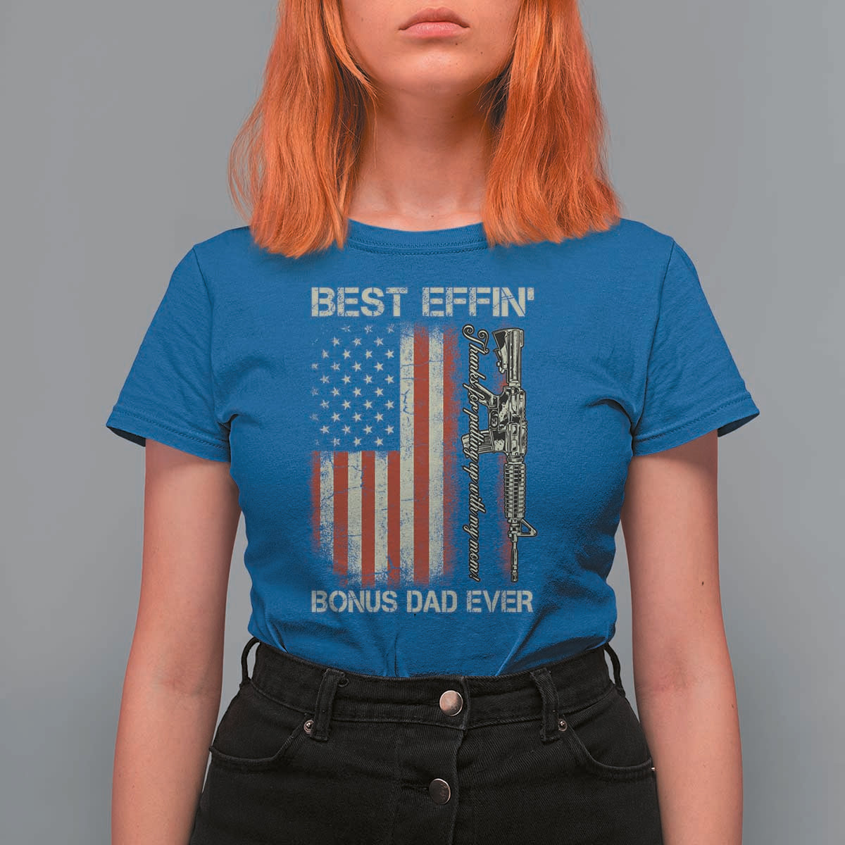 Best Effin Bonus Dad Ever T Shirt For Women Step Dad Fathers Day Vintage American Flag