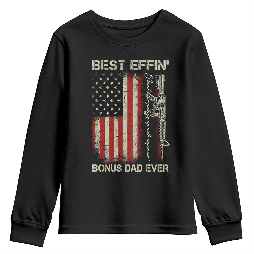 Best Effin Bonus Dad Ever Youth Sweatshirt Step Dad Fathers Day Vintage American Flag