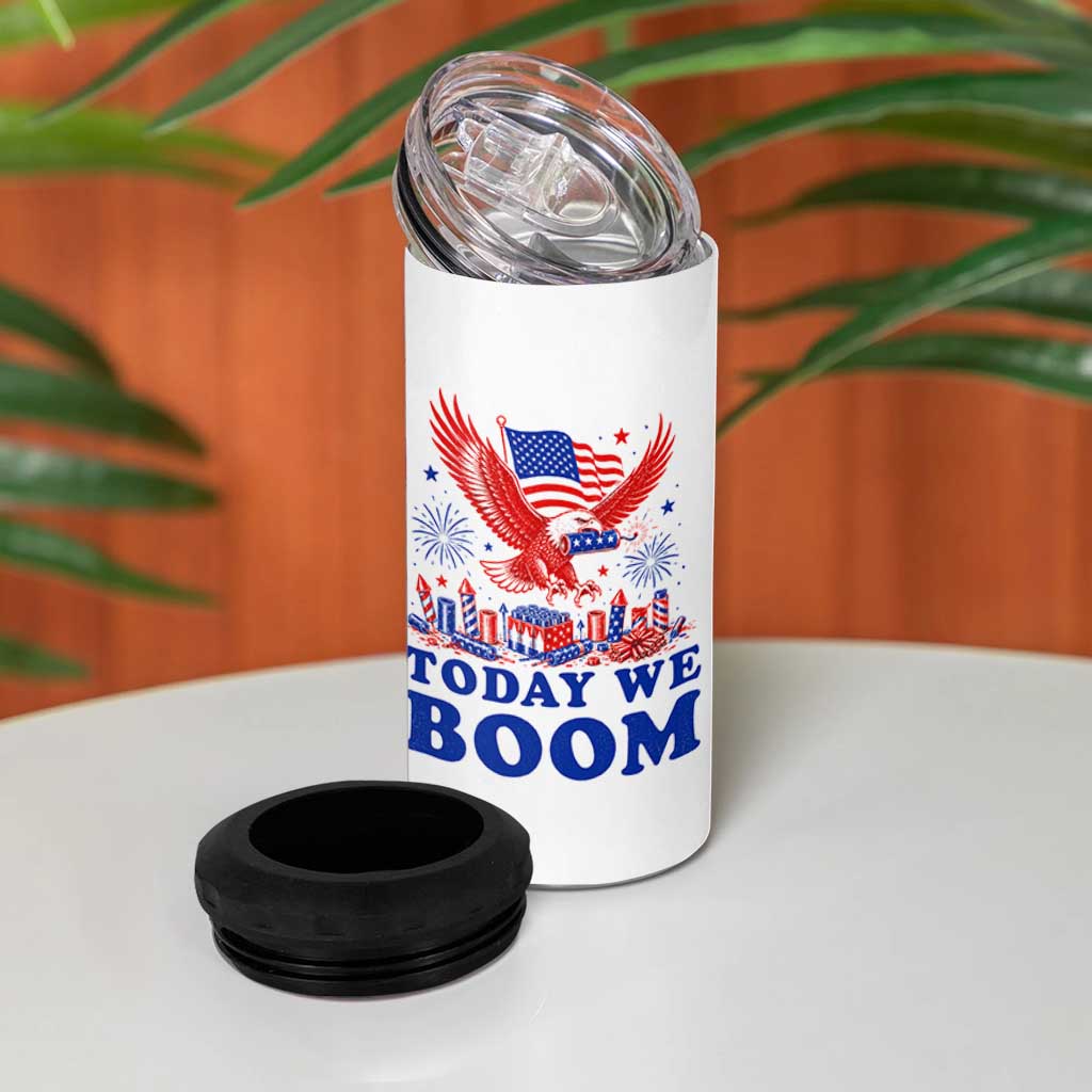 Today We Boom 4th of July Bald Eagle Fireworks 4 in 1 Can Cooler Tumbler