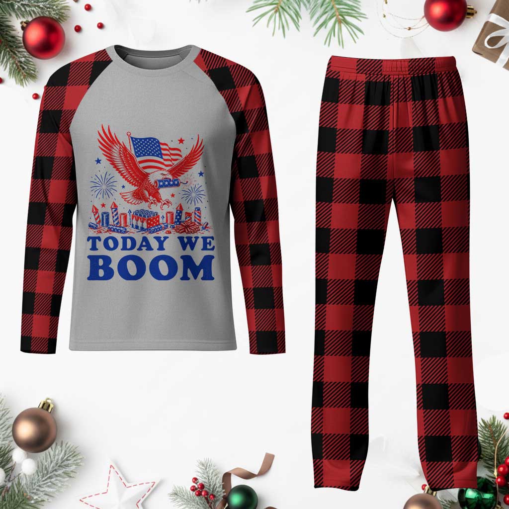 Today We Boom 4th of July Bald Eagle Fireworks Plaid Pajama Set