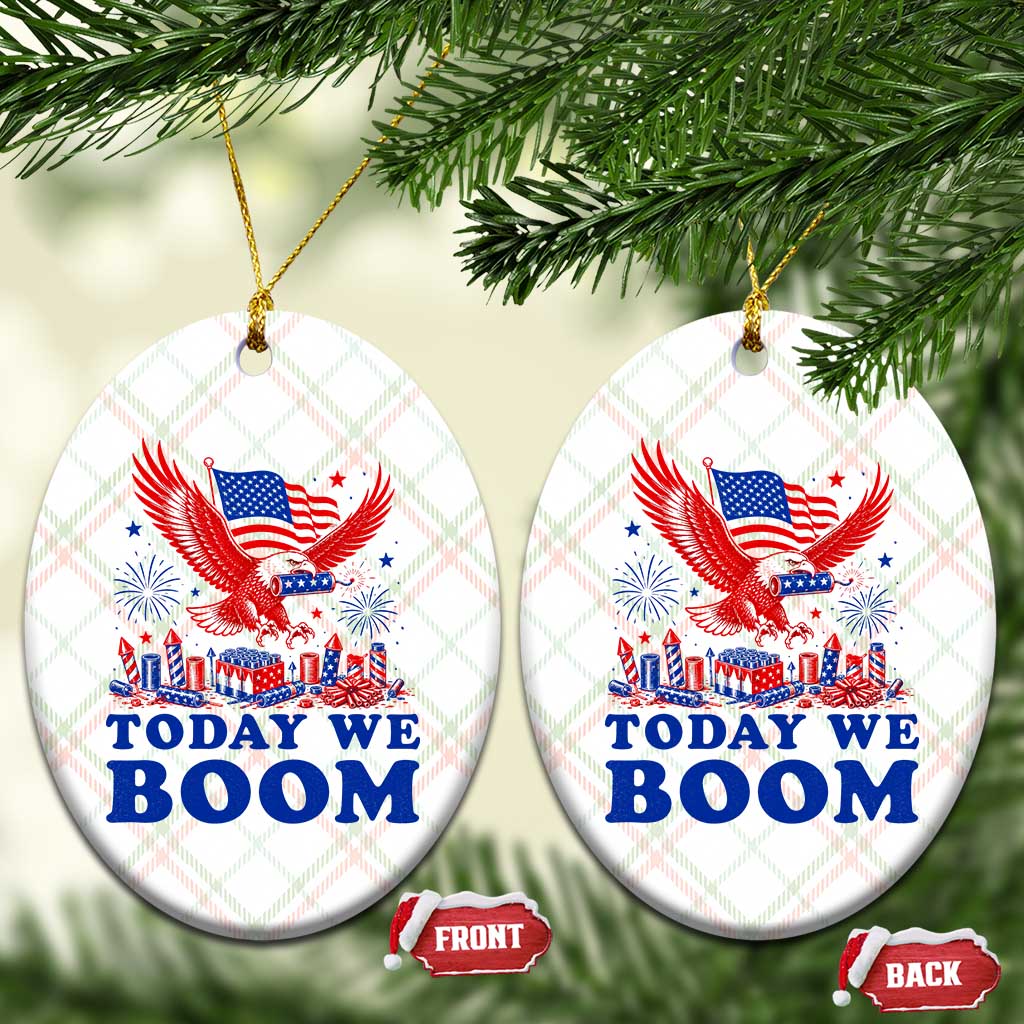 Today We Boom 4th of July Bald Eagle Fireworks Ceramic Ornament