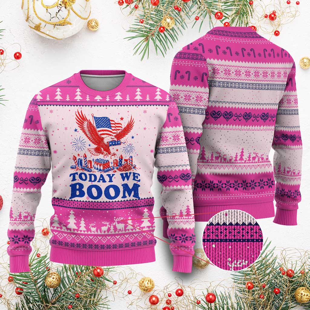 Today We Boom 4th of July Bald Eagle Fireworks Ugly Christmas Sweater