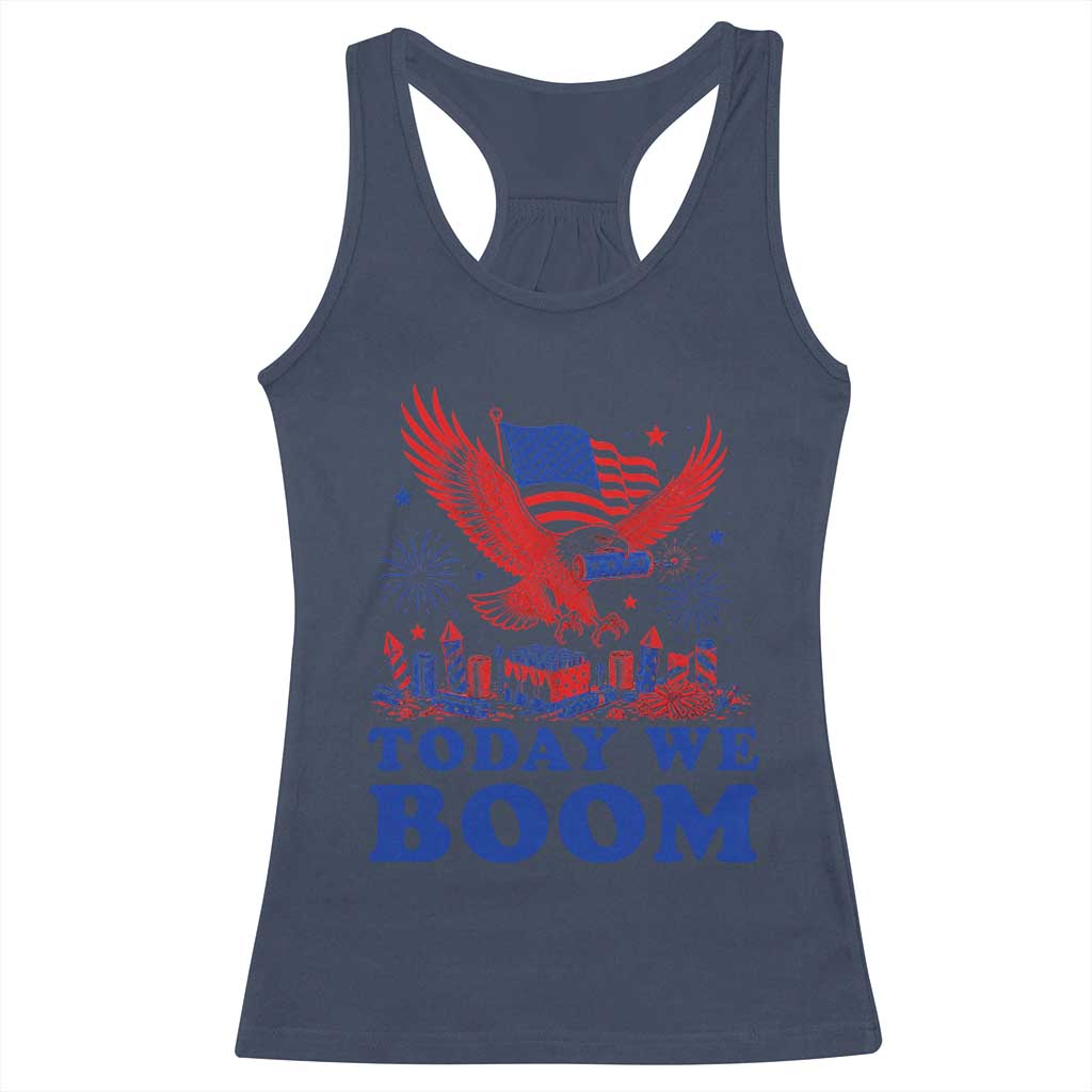 Today We Boom 4th of July Bald Eagle Fireworks Racerback Tank Top