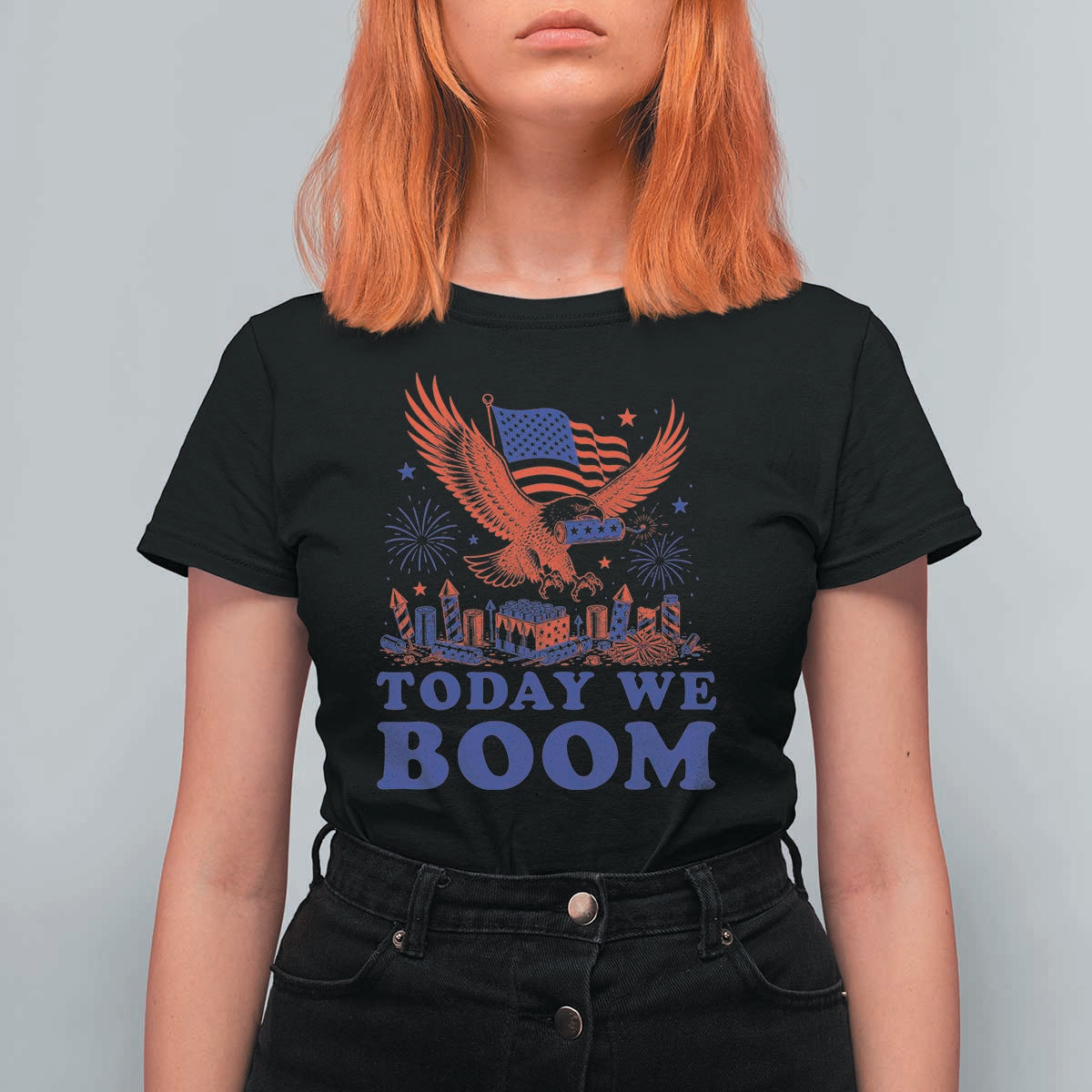 Today We Boom 4th of July Bald Eagle Fireworks T Shirt For Women